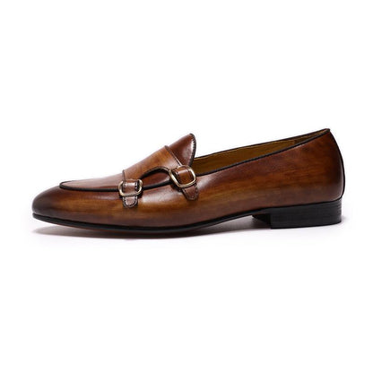 Genuine Leather Men Monk Strap Loafers - Men Shoes - Loafer Shoes - Guocali