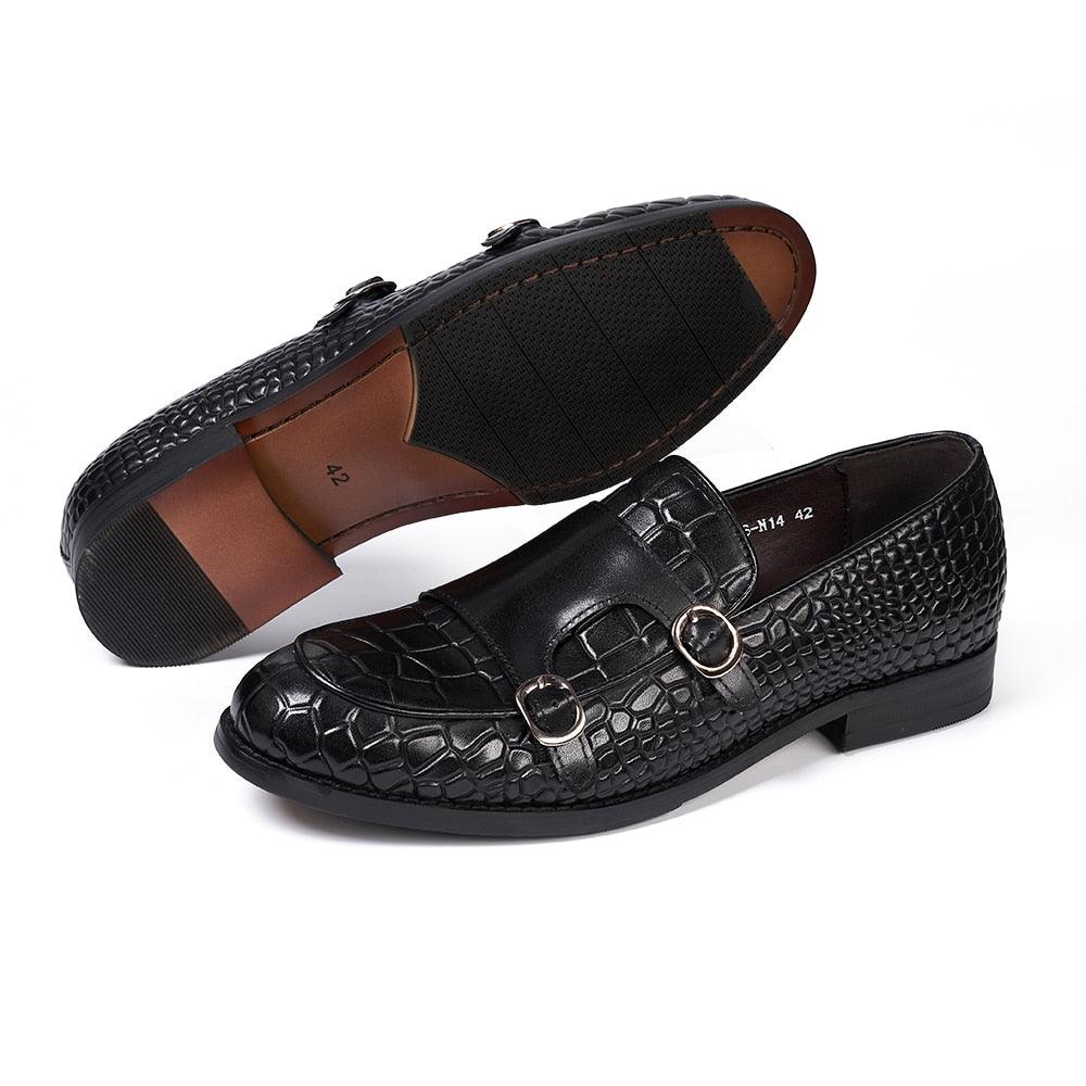 Genuine Leather Monk Strap Loafers - Men Shoes - Loafer Shoes - Guocali