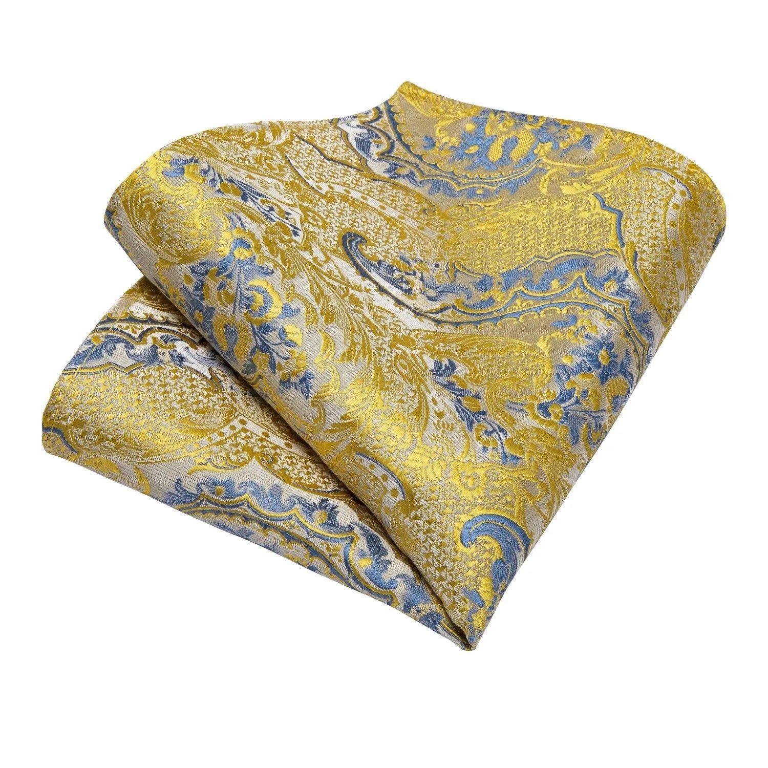 Gold Blue Paisley Necktie Set -Guocali