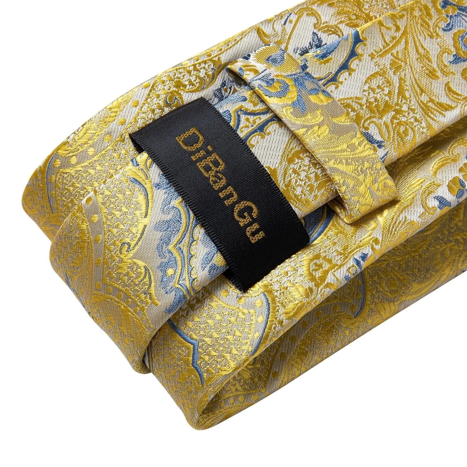 Gold Blue Paisley Necktie Set -Guocali