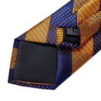 Gold Blue Striped Silk Necktie Set -Guocali