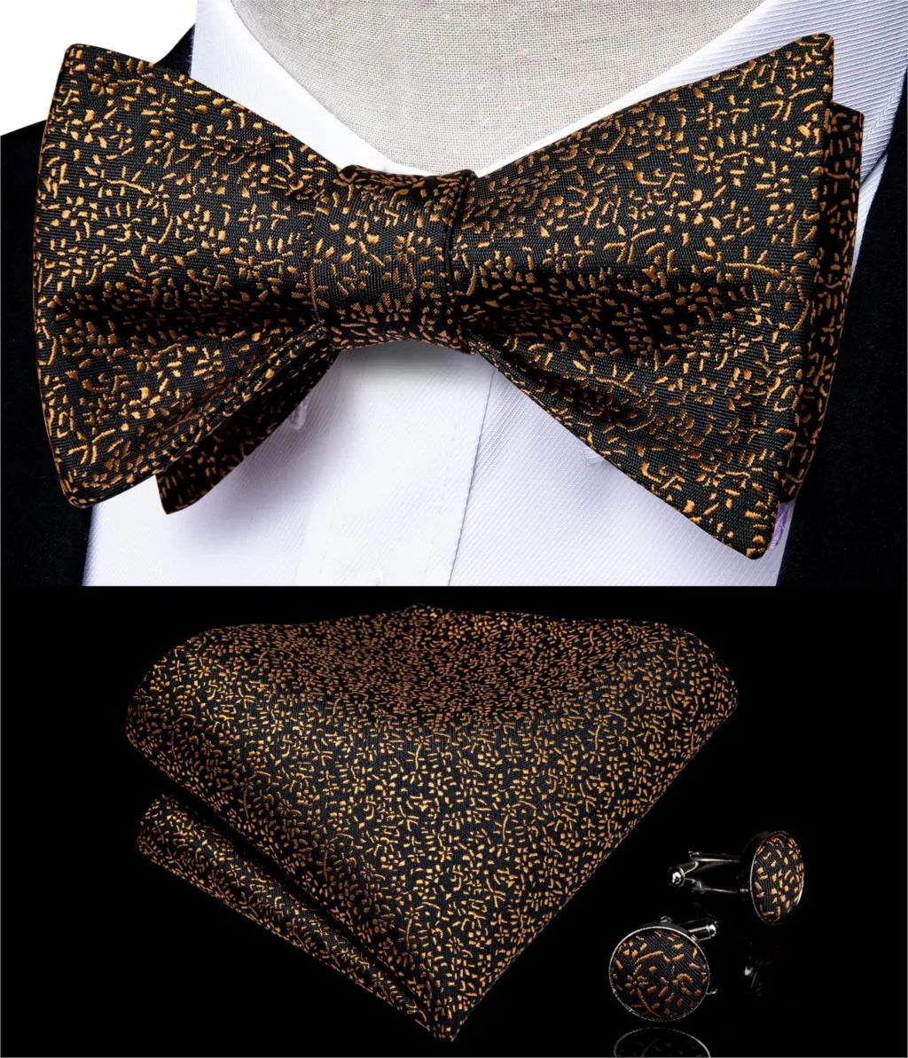 Golden Leaves Silk Bow Tie Set -Guocali