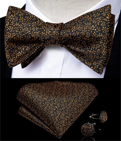 Golden Leaves Silk Bow Tie Set -Guocali