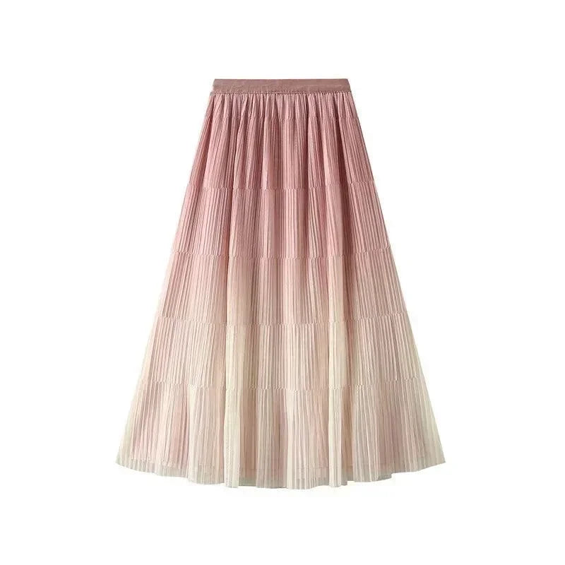 Gradient Color Loose Mid Length Skirt Women -Guocali