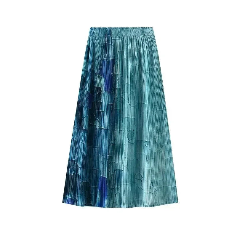 Gradient High Waist A-Line Skirt -Guocali