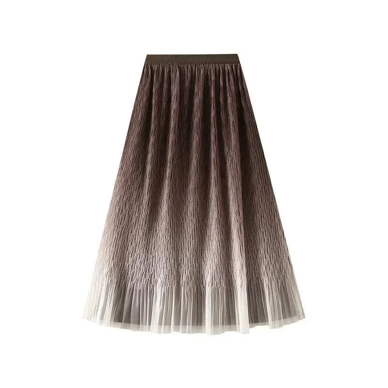 Gradient Mesh Pleated Skirt Multi-color Elegant Women Skirt -Guocali