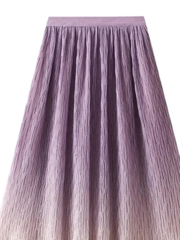 Gradient Mesh Pleated Skirt Multi-color Elegant Women Skirt -Guocali