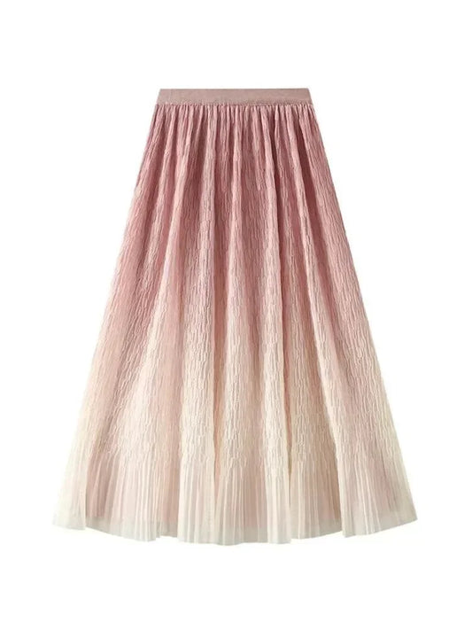 Gradient Mesh Pleated Skirt Multi-color Elegant Women Skirt -Guocali