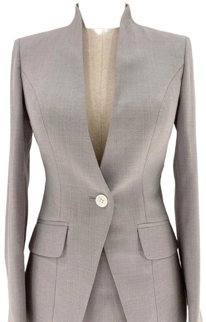 Grey Skirt Suit - Women Formal Suit - Stand Up Collar -Guocali