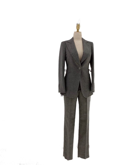 Grey Women Trouser Suit - Worsted Wool Suit - High-end Pantsuit -Guocali