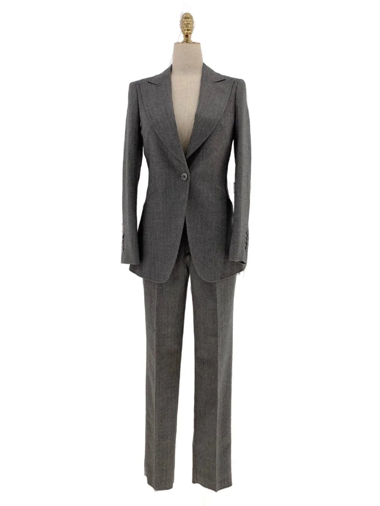Grey Women Trouser Suit - Worsted Wool Suit - High-end Pantsuit -Guocali