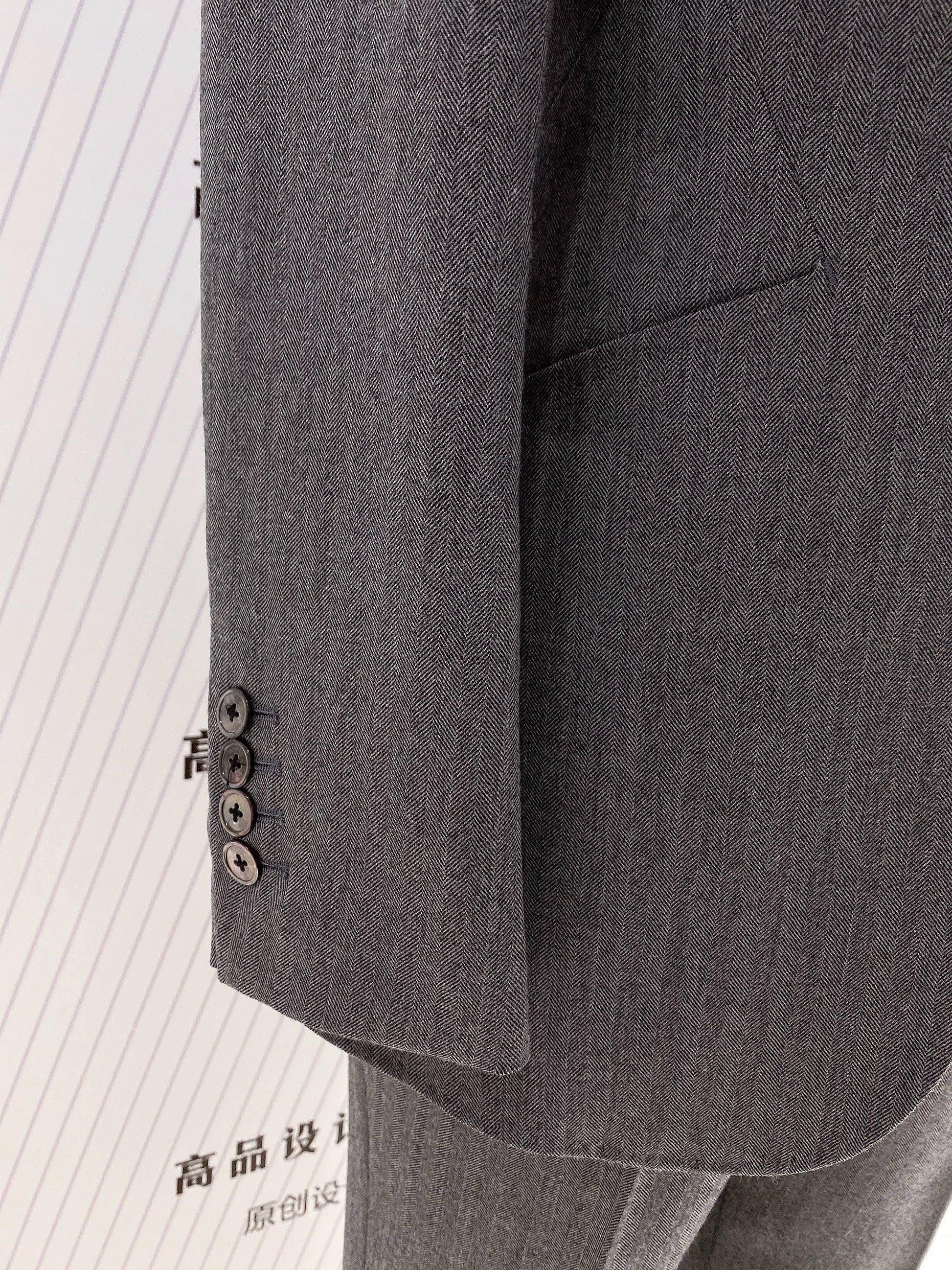 Grey Women Trouser Suit - Worsted Wool Suit - High-end Pantsuit - Pantsuit - Guocali
