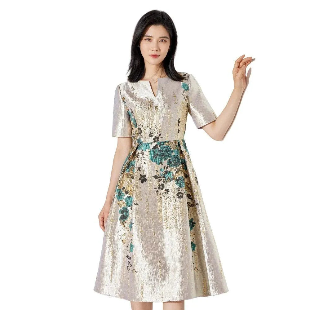 Guocali Elegant Floral Women’s Midi Dress – Chic A-Line Summer Dress -Guocali