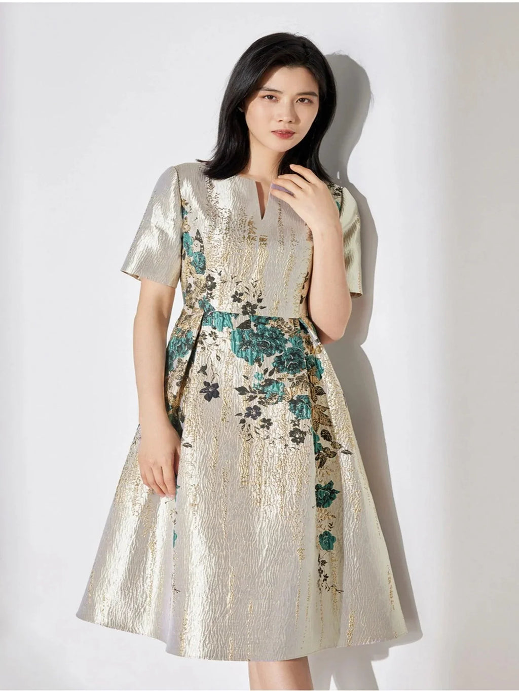 Guocali Elegant Floral Women’s Midi Dress – Chic A-Line Summer Dress -Guocali