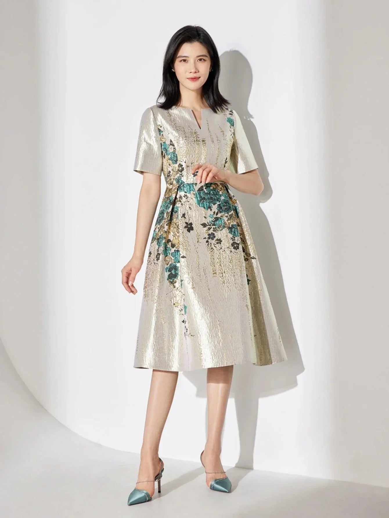 Guocali Elegant Floral Women’s Midi Dress – Chic A-Line Summer Dress -Guocali