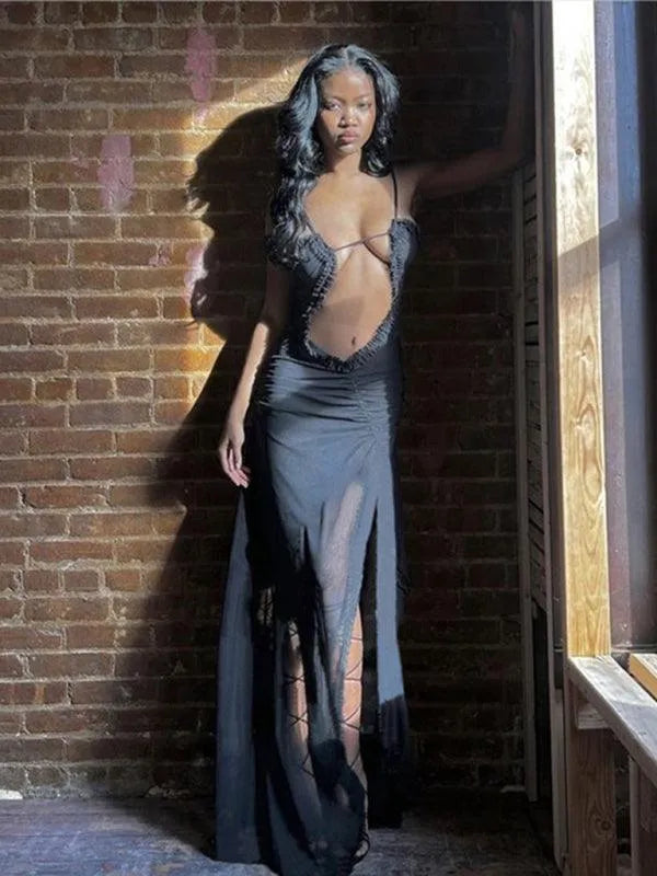 Halter Neck Backless Long Dress -Guocali