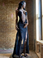 Halter Neck Backless Long Dress -Guocali