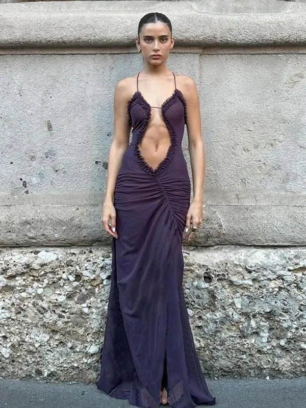 Halter Neck Backless Long Dress -Guocali