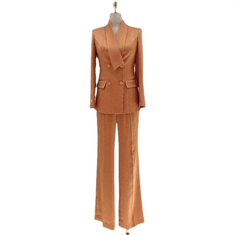 High-End fine Silk Satin Two-Piece Pant Suit -Guocali