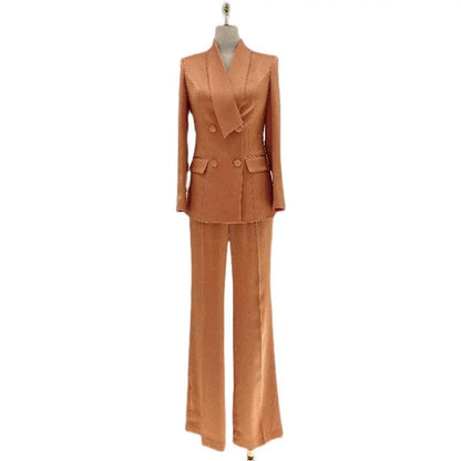 High-End fine Silk Satin Two-Piece Pant Suit -Guocali