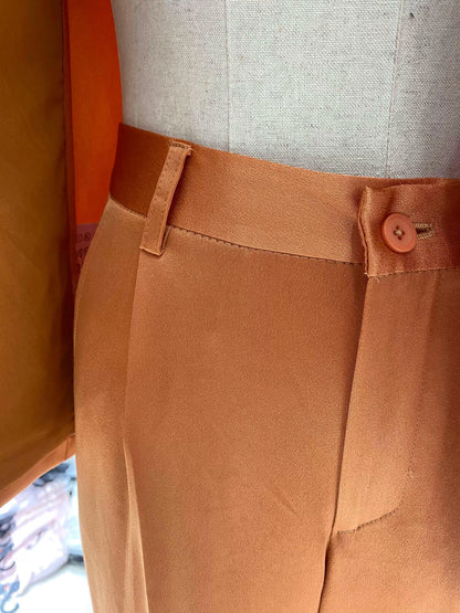 High-End fine Silk Satin Two-Piece Pant Suit -Guocali