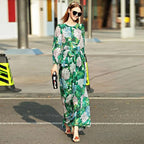 High-Quality Long-Sleeved Printed Maxi Dress – Elegant Floral Dress -Guocali