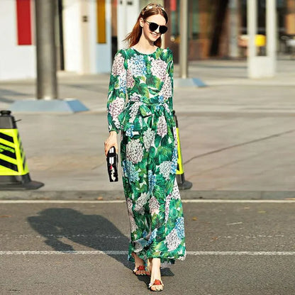 High-Quality Long-Sleeved Printed Maxi Dress – Elegant Floral Dress -Guocali