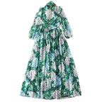 High-Quality Long-Sleeved Printed Maxi Dress – Elegant Floral Dress -Guocali