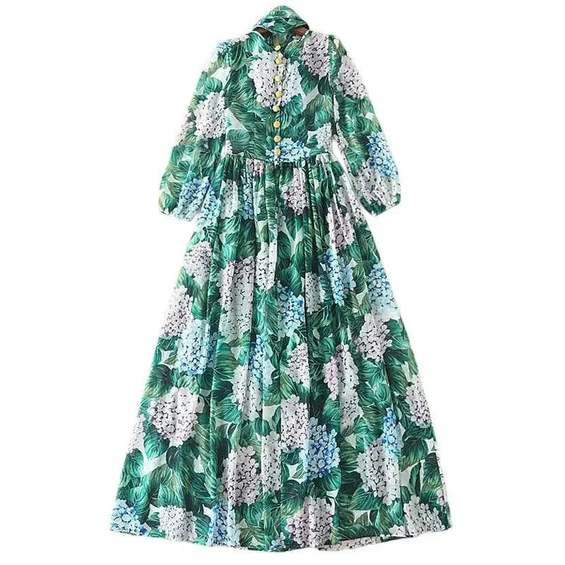 High-Quality Long-Sleeved Printed Maxi Dress – Elegant Floral Dress -Guocali