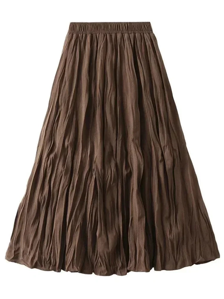 High-Waisted Elastic Pleated Skirt -Guocali