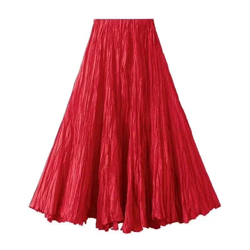 High-Waisted Pleated A-Line Skirt -Guocali