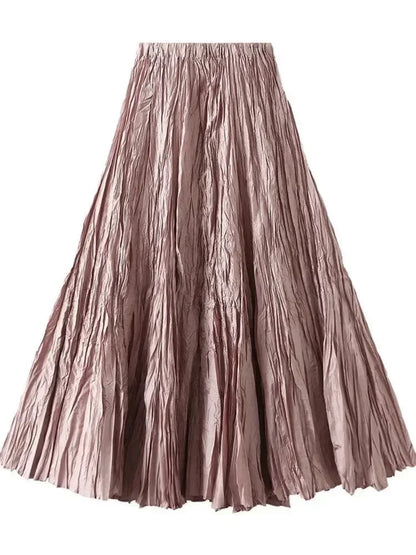 High-Waisted Pleated A-Line Skirt -Guocali