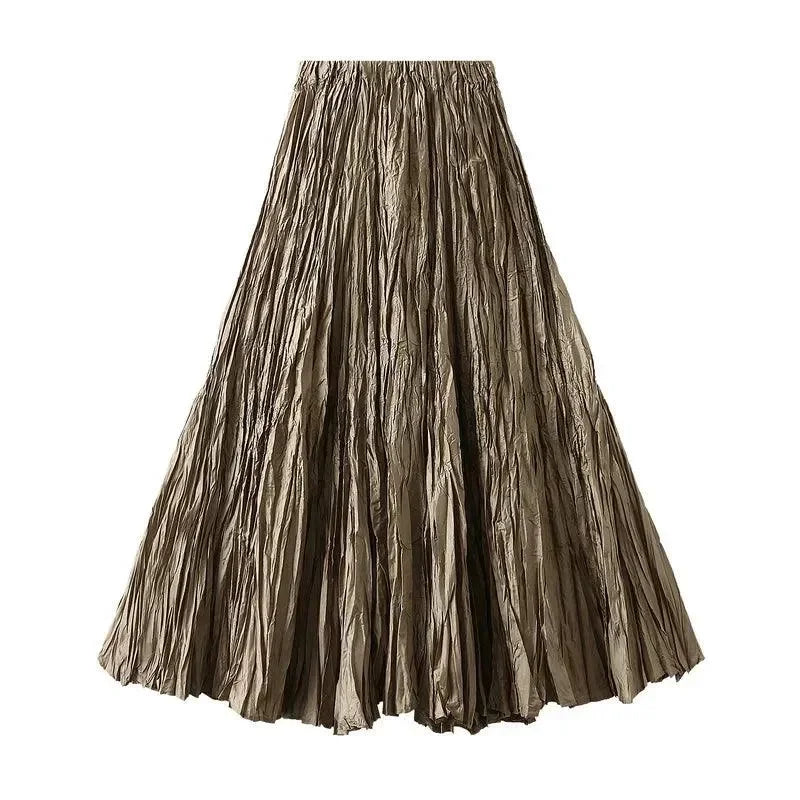 High-Waisted Pleated A-Line Skirt -Guocali
