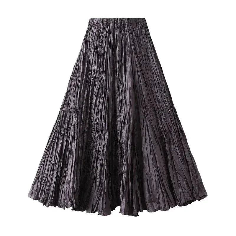 High-Waisted Pleated A-Line Skirt -Guocali
