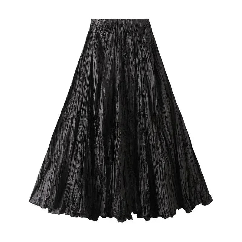 High-Waisted Pleated A-Line Skirt -Guocali