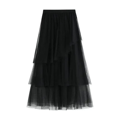 Irregular Mesh High-Waisted Long Skirt -Guocali