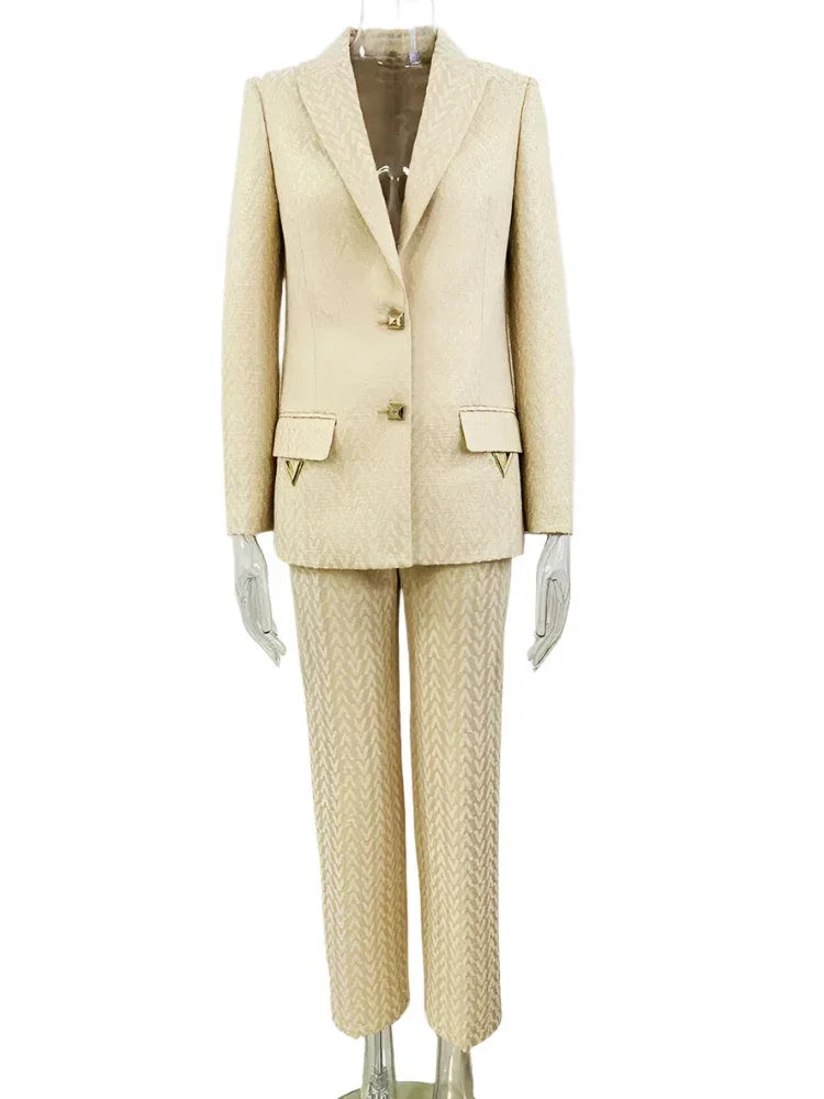 Jacquard Women Pant Suit - Trouser Suit -Guocali