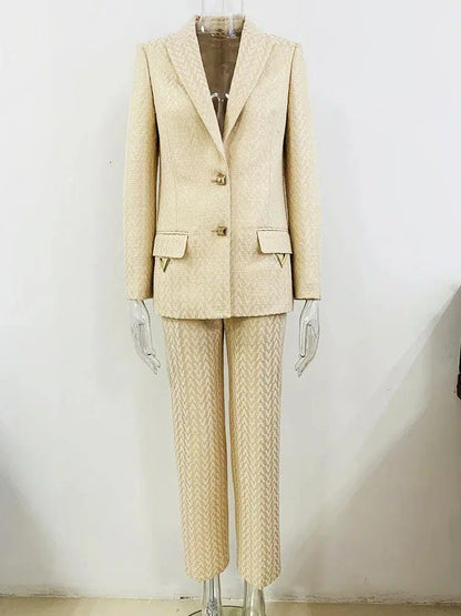Jacquard Women Pant Suit - Trouser Suit - Pantsuit - Guocali