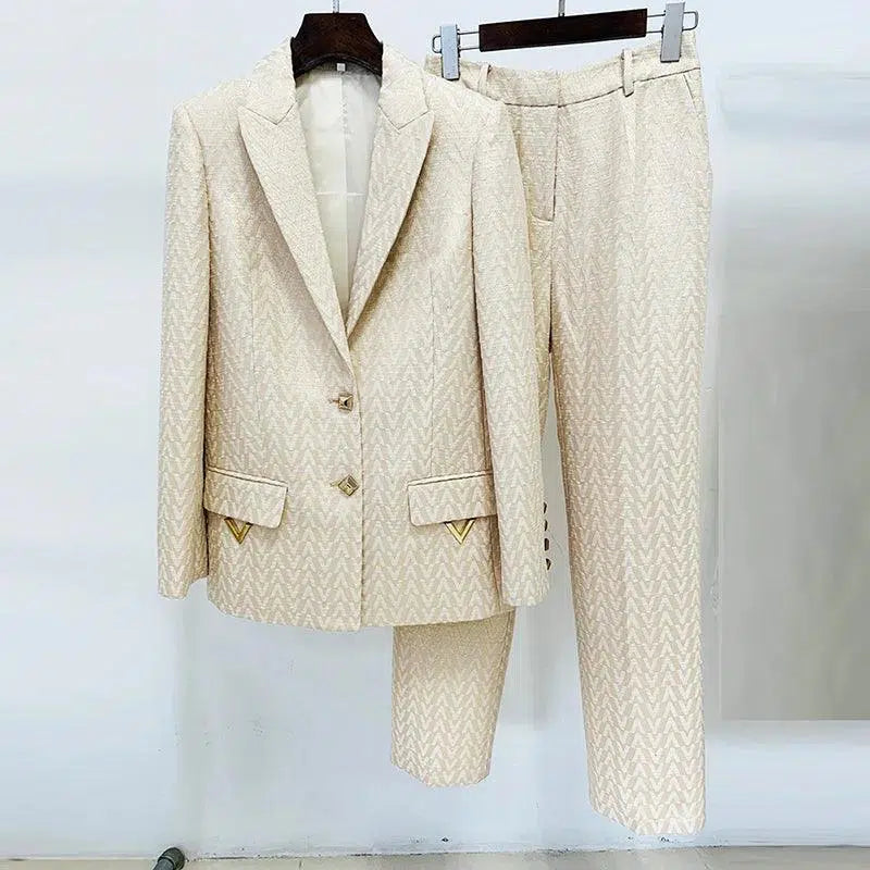 Jacquard Women Pant Suit - Trouser Suit - Pantsuit - Guocali