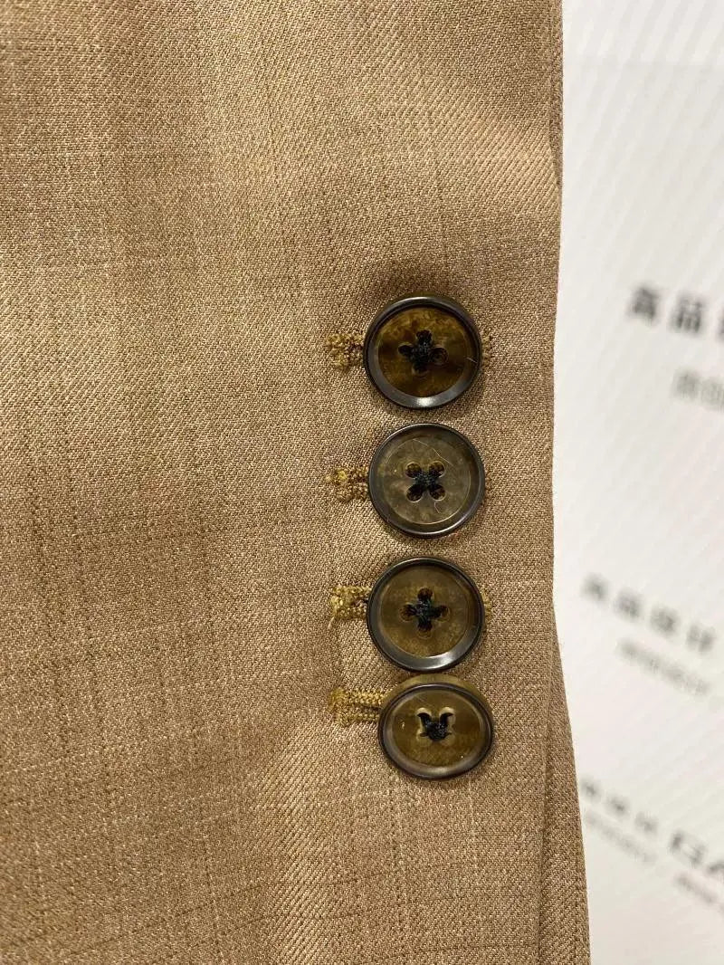 Khaki Three Piece Suit - Women Trouser Suit -Guocali