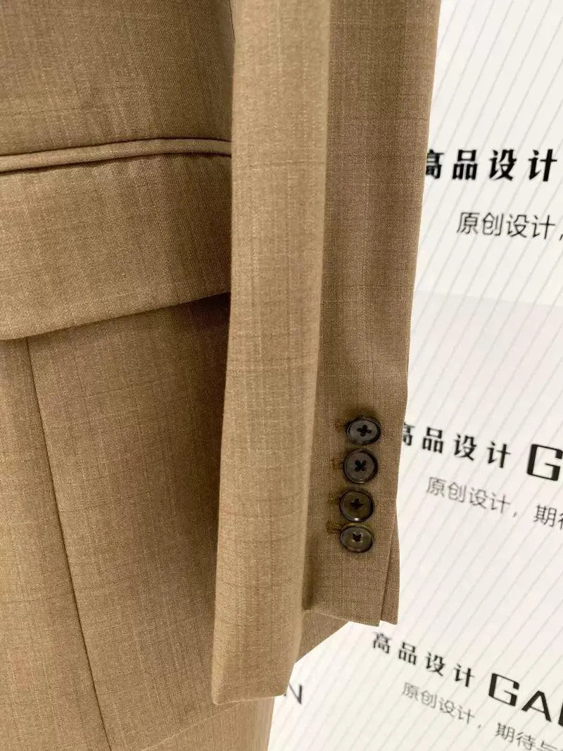 Khaki Three Piece Suit - Women Trouser Suit -Guocali