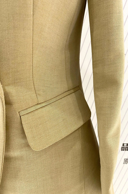 Khaki Women Pant Suit - Double Breasted Trouser Suit -Guocali