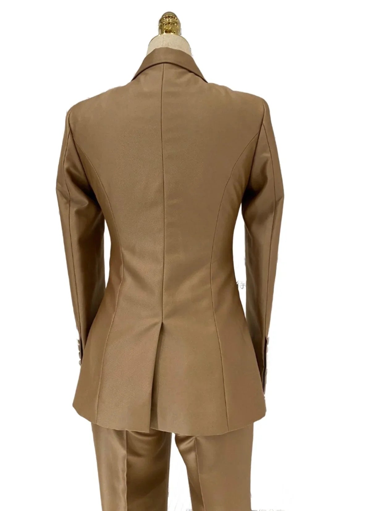 Khaki Worsted Wool Double-Breasted Slim Fit Pant Suit -Guocali