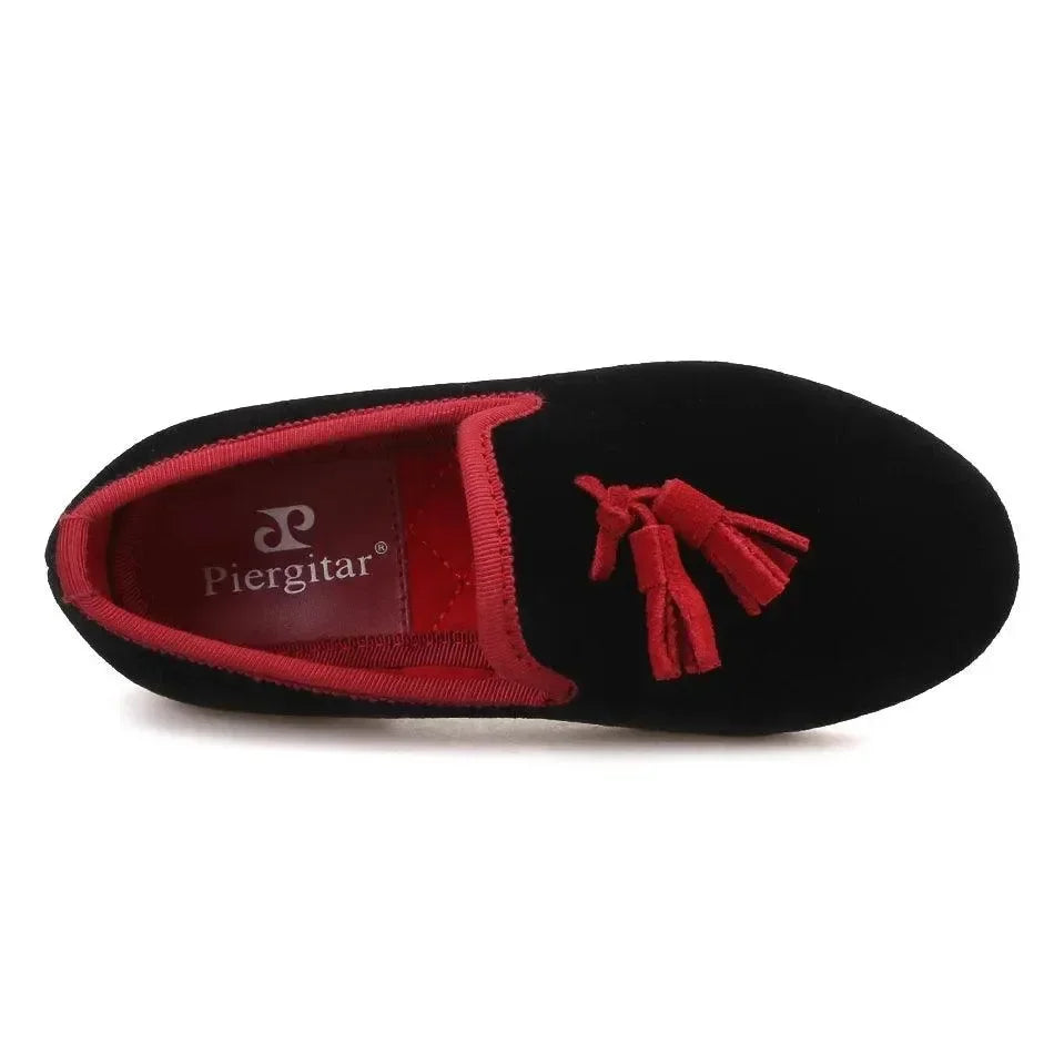 Kids Loafers Black Velvet Children's Loafers with Tassels -Guocali