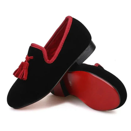 Kids Loafers Black Velvet Children's Loafers with Tassels -Guocali
