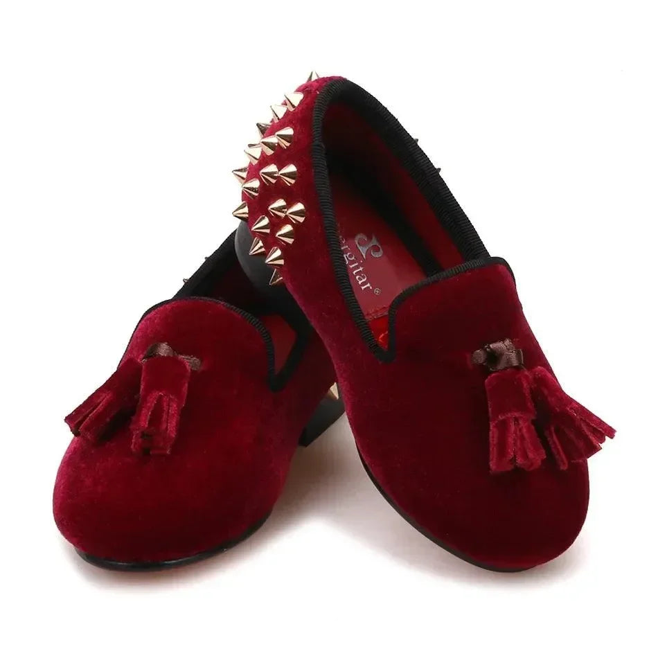 Kids Loafers Burgundy Kids Loafers With Tassel Studs Casual Shoes -Guocali