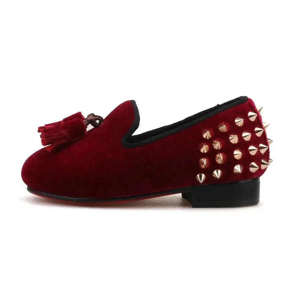 Kids Loafers Burgundy Kids Loafers With Tassel Studs Casual Shoes -Guocali