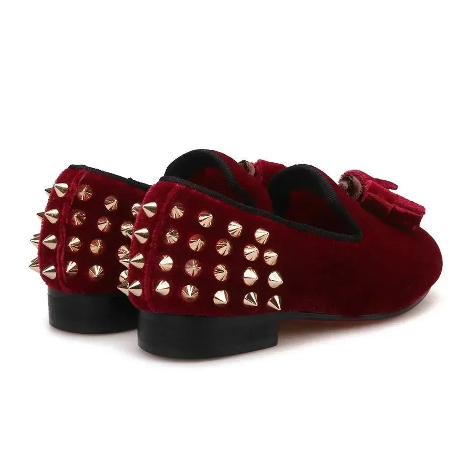 Kids Loafers Burgundy Kids Loafers With Tassel Studs Casual Shoes -Guocali