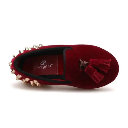 Kids Loafers Burgundy Kids Loafers With Tassel Studs Casual Shoes -Guocali