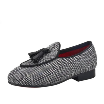 Kids Loafers Classic Charm: Plaid Tassel Loafer Shoes for Stylish Youngsters -Guocali